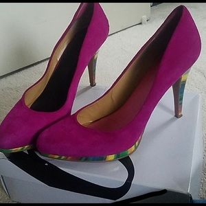 Nine West Pink Suede heels with multicolor heel